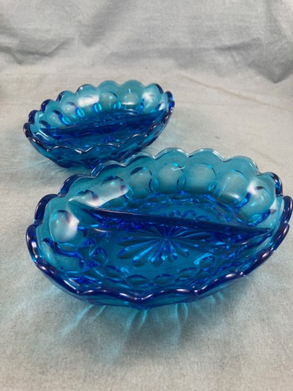 Vtg 2 Anchor Hocking Fairfield Laser Blue Divided Glass Dishes